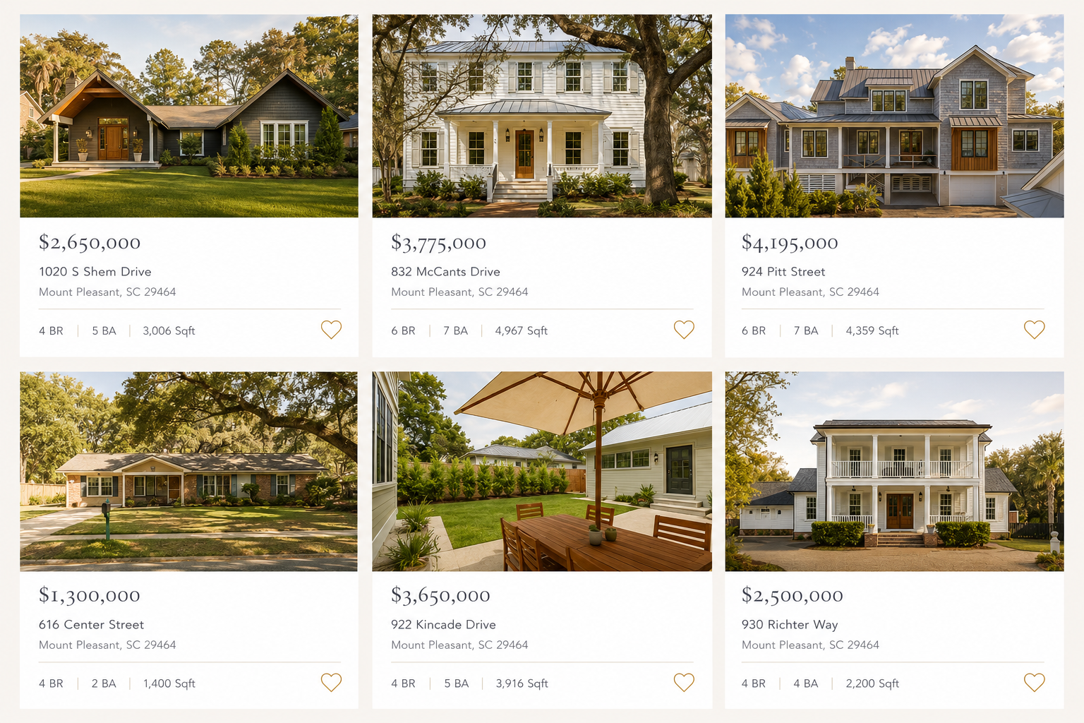 Featured homes for sale in Mount Pleasant, SC